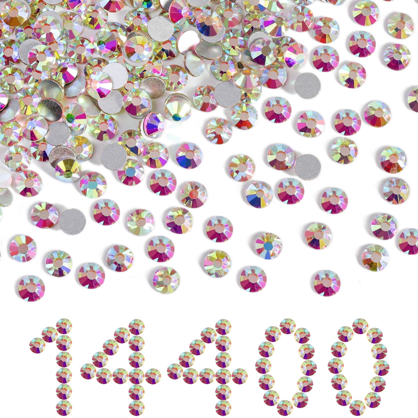Beadsland Flatback Rhinestones Bulk,14400pcs, Crystal AB, SS10, 2.7-2.9mm