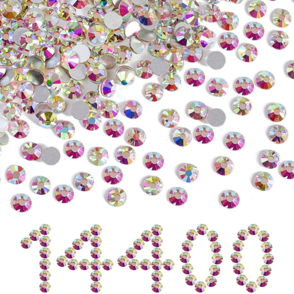 Beadsland Flatback Rhinestones Bulk,14400pcs, Crystal AB, SS10, 2.7-2.9mm