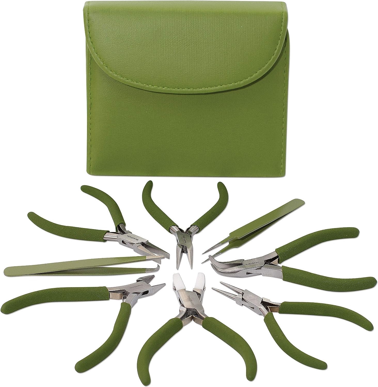 Beadsmith 8 Fashion- Olive Color Tool Set for Making Jewelry +Clutch Carry Case