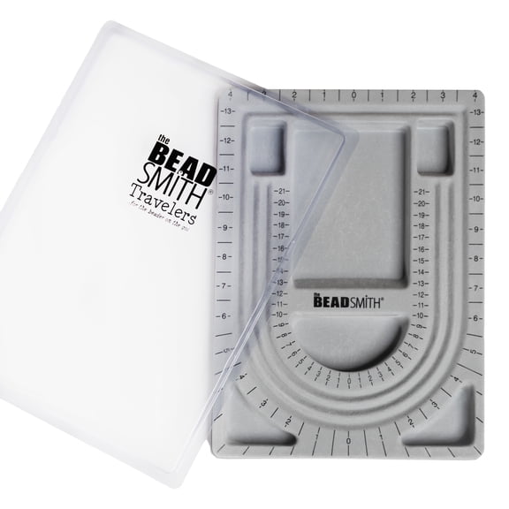 The Beadsmith Bead Board with Cover, Grey Flocked, 3 U-Shaped Channels, 6 Recessed Compartments, 9.75 x 13.25 inches, Design Boards for Creating Bracelets, Necklaces and Other Jewelry