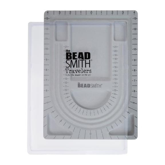 The Beadsmith Bead Board with Cover, Grey Flocked, 3 U-Shaped Channels, 6 Recessed Compartments, 9.75 x 13.25 inches, Design Boards for Creating Bracelets, Necklaces and Other Jewelry