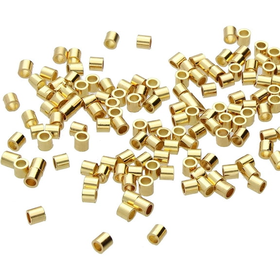 The Beadsmith Bead Elements Tube Crimp Beads, 2 x 2mm, 100 per Glass Vial, Box of 10 Vials, Gold Color, Uniform Cylindrical Shape, Designed to Secure The Ends of Jewelry Stringing Wires and Cables