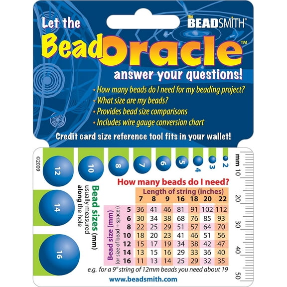 The Beadsmith Bead Oracle - Beaders Reference Card - Wallet Sized Resource to Determine Bead Sizes, Wire Gauge Conversion Chart, Measurement Comparisons & Project Quantities