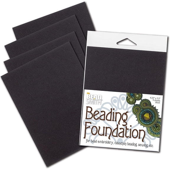 The Beadsmith Beading Foundation -  4.25 x 5.5 inches  Black Fabric  4 Sheets   Stiff & Durable Material Used for Bead & Stitch Embroidery, cabochon Beading and Sewing