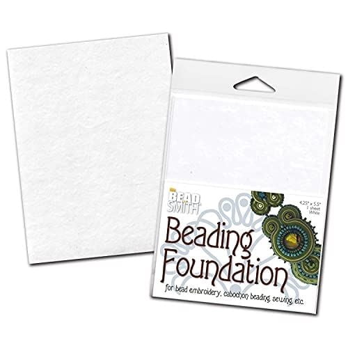 The Beadsmith Beading Foundation  4.25 x 5.5 inches  White Fabric  1 Sheet  Stiff & Durable Material Used for Bead & Stitch Embroidery, cabochon Beading and Sewing