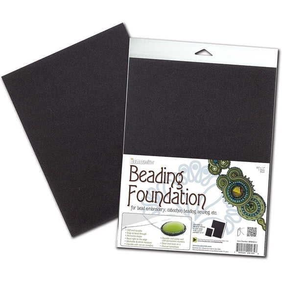 The Beadsmith Beading Foundation – 8.5 x 11 inches – Black Fabric – 1 sheet– Stiff & durable material used for bead & stitch embroidery, cabochon beading and sewing