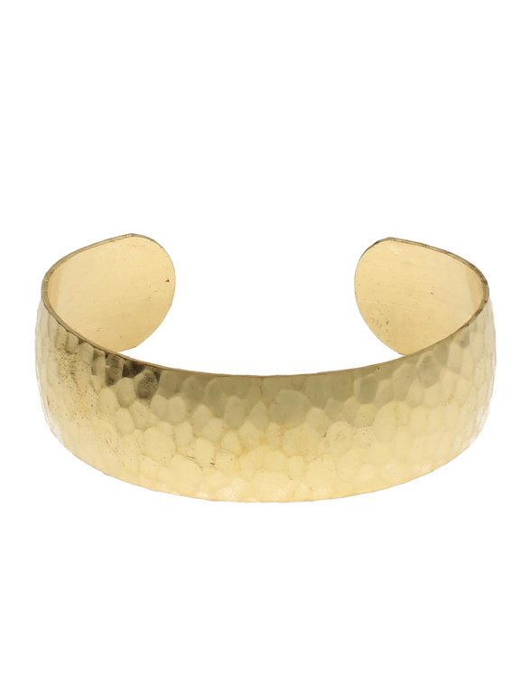 Bracelet Cuff Made of Raw Brass Adjustable, Open Bangle for Men and Women Hammered/Domed Style, 0.75-Inch Wide Minimalist Design Jewelry Can Be DIY Custom Designed