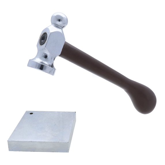 The Beadsmith Chasing Hammer & Bench Block – Wire Elements – Two-Sided Hammer, 7.5”, Wood Handle – 2” Steel Block with Hole for Riveting & Bending – Tools for Metalworking, Stamping & Jewelry Making