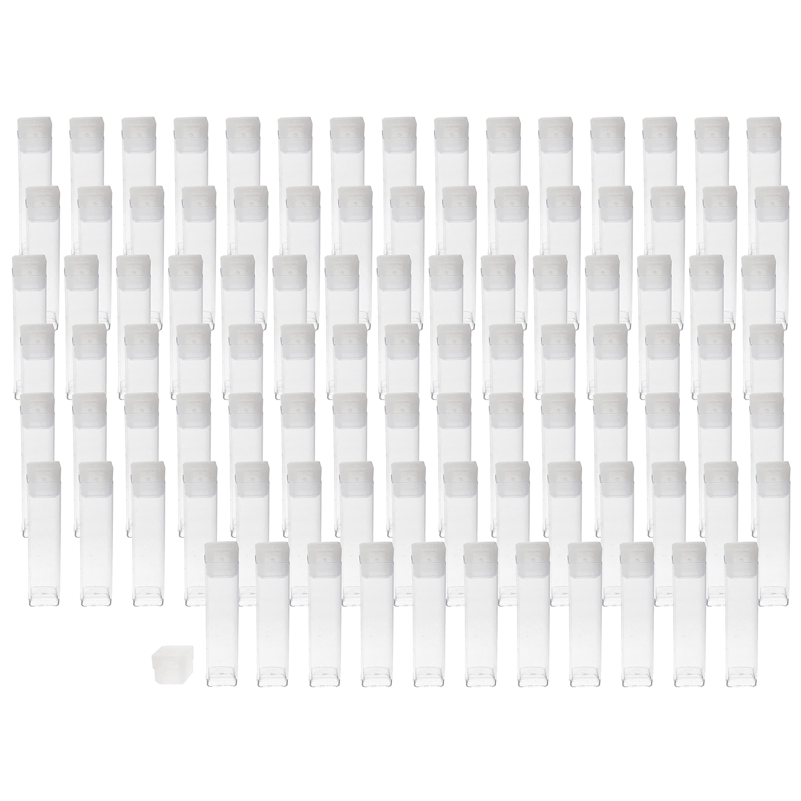 The Beadsmith Clear Plastic Tubes - 2 x .5 Inch Square Tubes - Flat Caps - Use for Beads, Bath Salts, Wedding & Party Favors, Home or Office Storage - Bag of 100