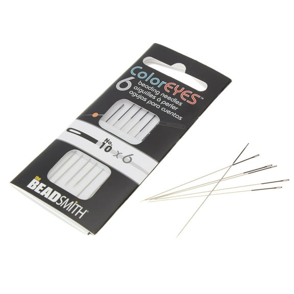 The Beadsmith ColorEYES Beading Needles, Size 10, 1 Card (6 Needles), Black Colored Tip for Easy Identification of Size, Use for Loom Weaving Bead Work, Off-Loom Stitch & Jewelry Making w/Seed Beads
