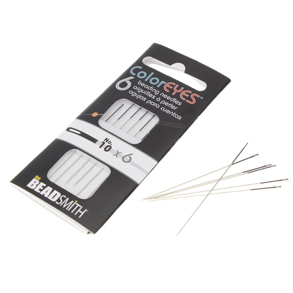 The Beadsmith ColorEYES Beading Needles, Size 10, 1 Card (6 Needles), Black Colored Tip for Easy Identification of Size, Use for Loom Weaving Bead Work, Off-Loom Stitch & Jewelry Making w/Seed Beads