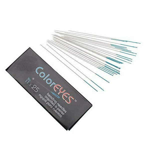 The Beadsmith ColorEYES Beading Needles, Size 11, 1 Pack (25 Needles), Blue Colored Tip for Easy Identification of Size, Use for Loom Weaving Bead Work, Off-Loom Stitch & Jewelry Making w/Seed Beads