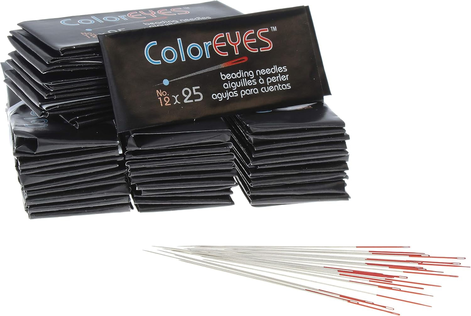 The Beadsmith ColorEYES Beading Needles, Size 12, 1 Bag/1000 Needles, Red Colored Tip for Easy Identification of Size, Use for Loom Weaving Bead Work, Off-Loom Stitch & Jewelry Making w/Seed Beads
