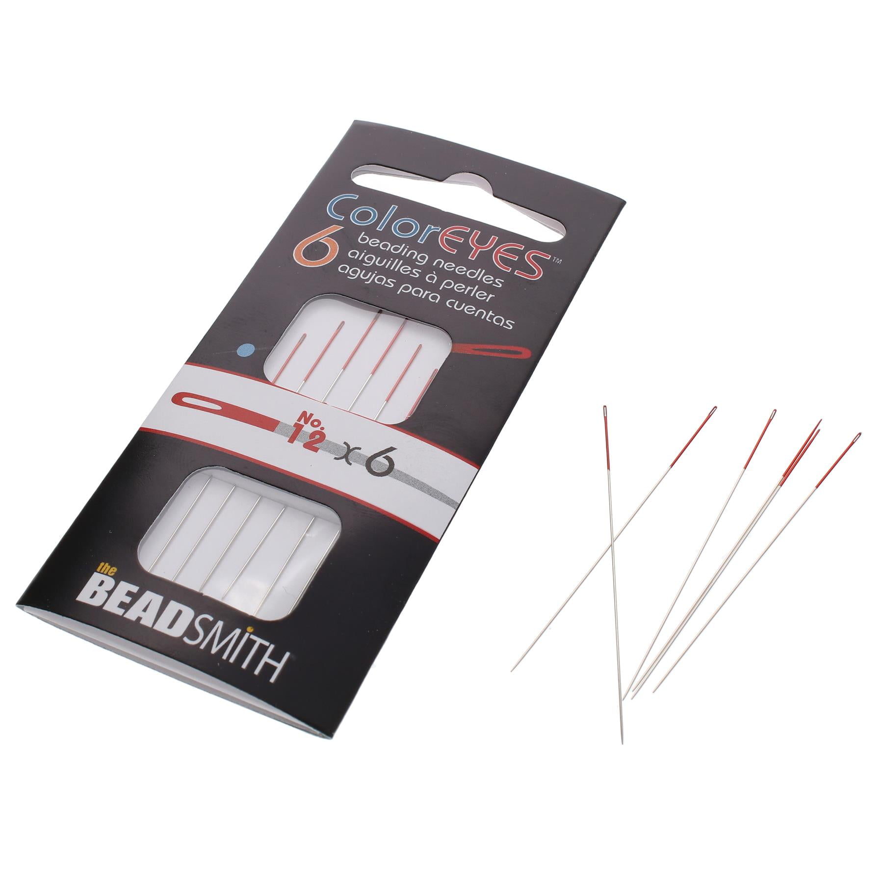 The Beadsmith ColorEYES Beading Needles, Size 12, 1 Card (6 Needles), Red Colored Tip for Easy Identification of Size, Use for Loom Weaving Bead Work, Off-Loom Stitch and Jewelry Making w/Seed Beads