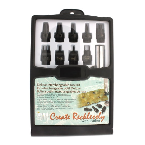 The Beadsmith Create Recklessly Deluxe Tool Kit  17 Interchangeable Heads  Pierce Holes & Slots, Set Snaps, Rivets & Eyelets, Round Corners & More  Includes a Storage Case & Instructions