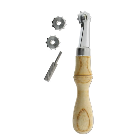 The Beadsmith Create Recklessly Overstitch Wheel System  Handle, Spacing Wheels & Screwdriver  Wheel Sizes are 5, 6 & 7 Holes Per Inch  Marks Leather, Fabric and Paper  Evenly Marks Spacing