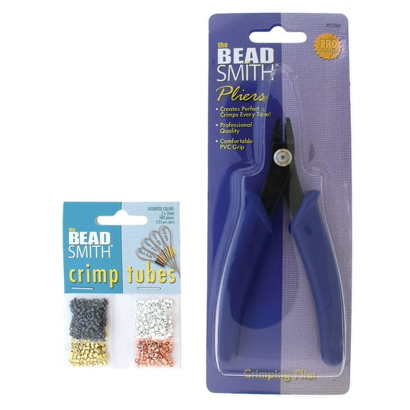 The Beadsmith Crimping Set, Crimp Forming Pliers 5-1/8" and 500 Crimp Tubes, 2x2mm in Assorted Colors, Creates Smooth, Rounded Crimps Every Time, No Sharp Edges