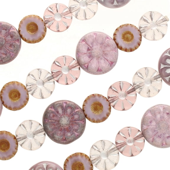 The Beadsmith Czech Glass Strands - High Quality, Pressed & Table Cut Beads – 6 x 7-Inch Strands, 13 Beads Per Strand – Lavender Garden Mix – For Jewelry Making, Decorations & DIY Crafts