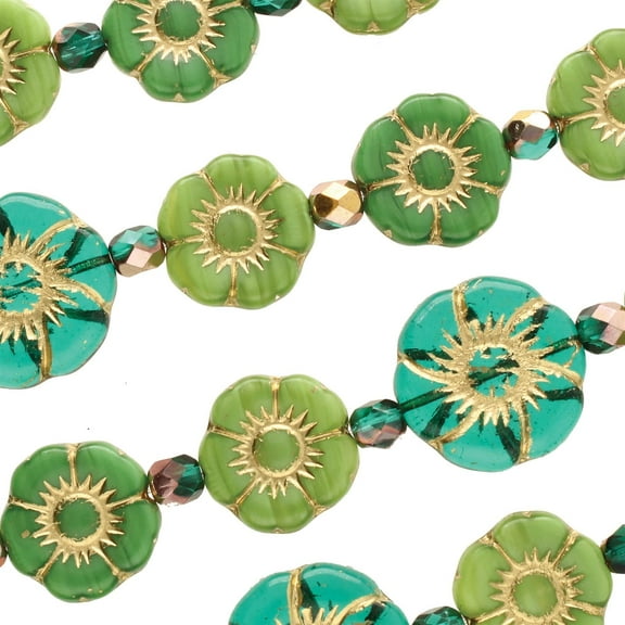 The Beadsmith Czech Glass Strands - High Quality, Pressed & Table Cut Beads - 6 x 7-Inch Strands, 15 Beads Per Strand – Green Hibiscus Mix – For Jewelry Making, Decorations & DIY Crafts