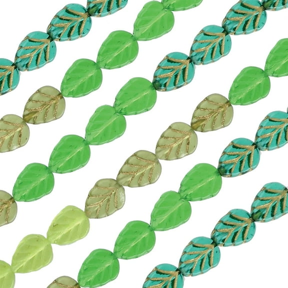 The Beadsmith Czech Glass Strands - High Quality, Pressed & Table Cut Beads – 6 x 7-Inch Strands, 16 Beads Per Strand – Green Leaves Mix – For Jewelry Making, Decorations & DIY Crafts