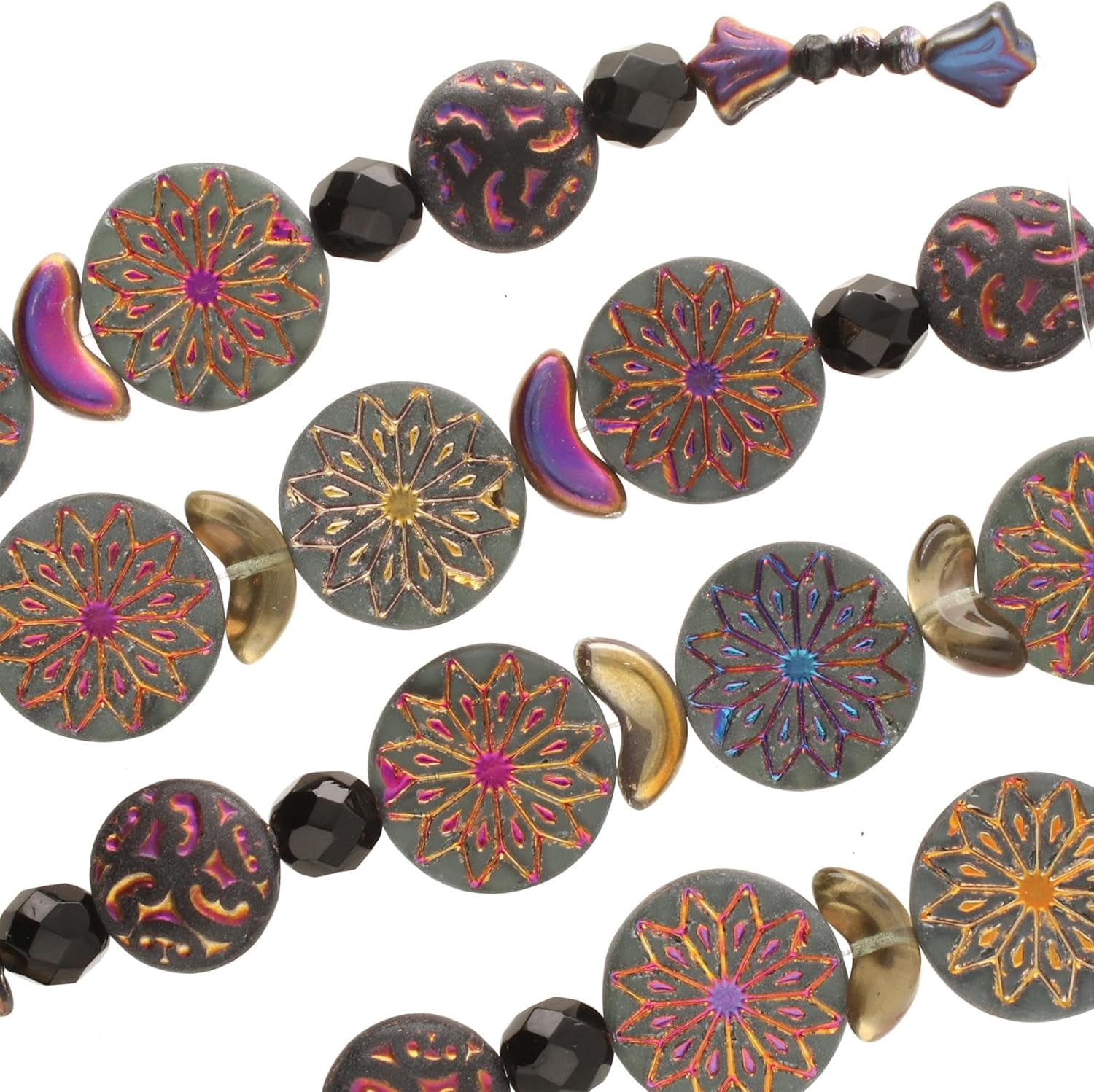 The Beadsmith Czech Glass Strands - High Quality, Pressed & Table Cut Beads - 6 x 7-Inch Strands, 21 Beads Per Strand - Metal Sunburst Mix – For Jewelry Making, Decorations & DIY Crafts