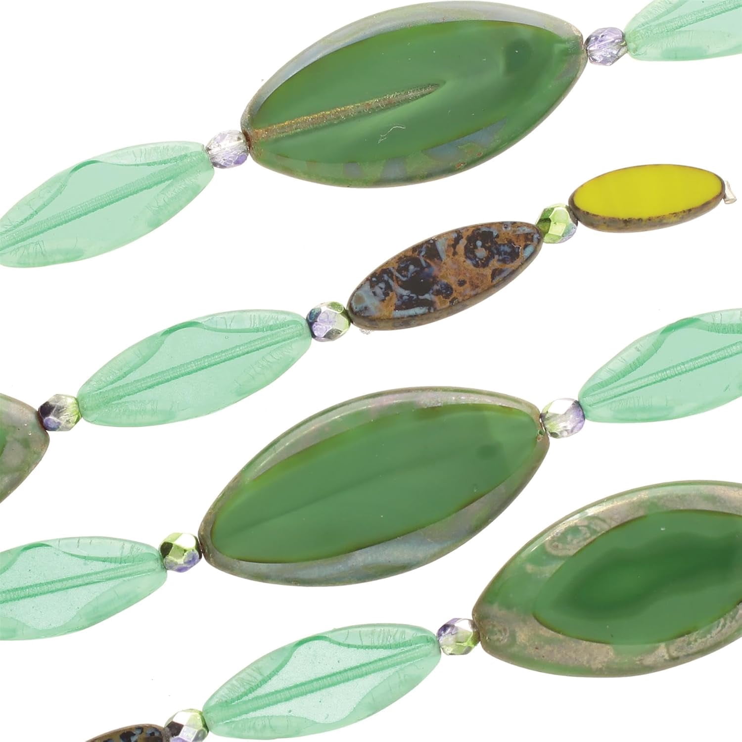 The Beadsmith Czech Glass Strands - Pressed & Table Cut Beads – 6 x 7-Inch Strands, 13 Beads Per Strand – Smooth Green Mix – for Jewelry Making, Decorations & DIY Crafts
