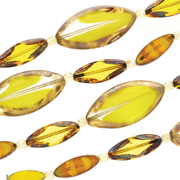 The Beadsmith Czech Glass Strands Pressed & Table Cut Beads 6 x 7-Inch Strands, 13 Beads Per Strand Smooth Yellow Mix for Jewelry Making, Decorations & DIY Crafts