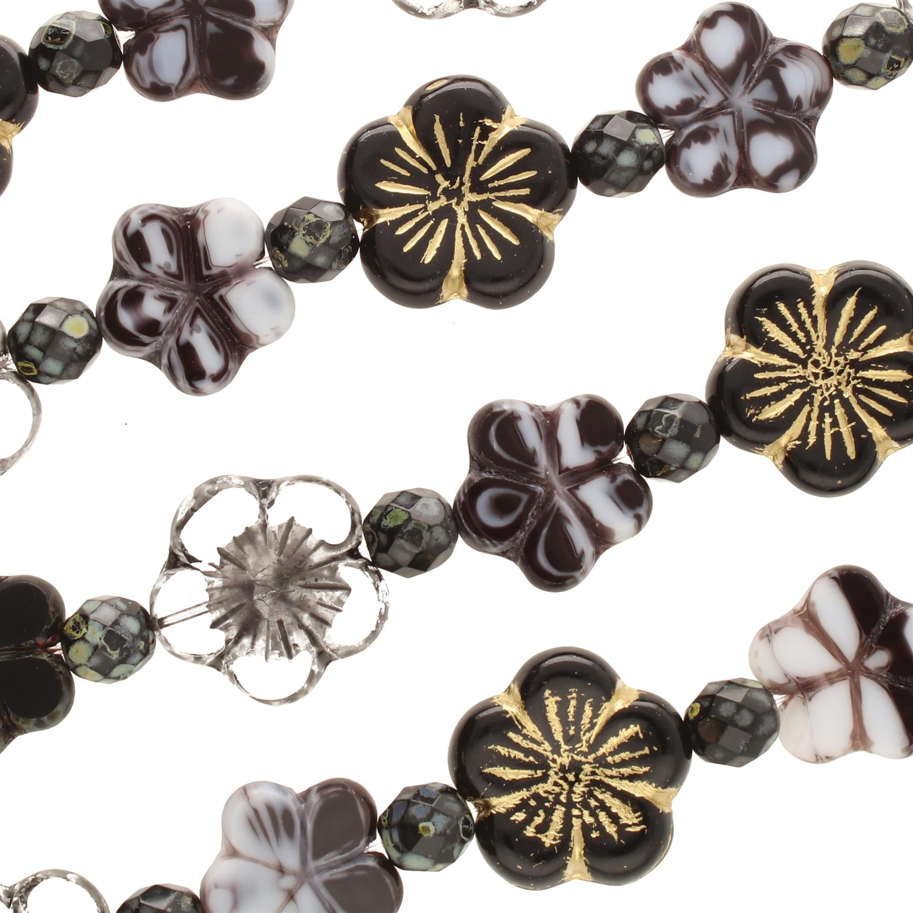 The Beadsmith Czech Glass Strands – Pressed & Table Cut Beads – 6 x 7-Inch Strands, 14 Beads Per Strand – Black Tea Mix – for Jewelry Making, Decorations & DIY Crafts