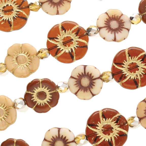 The Beadsmith Czech Glass Strands  Pressed & Table Cut Beads  6 x 7-Inch Strands, 15 Beads Per Strand  Honey Autumn Mix  for Jewelry Making, Decorations & DIY Crafts