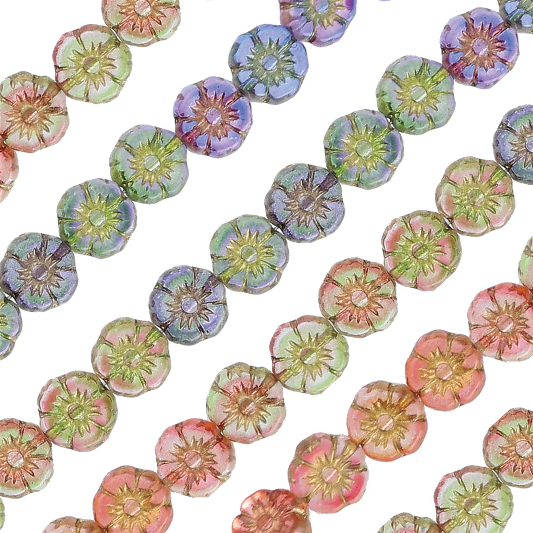 The Beadsmith Czech Glass Strands – Pressed & Table Cut Beads – 6 x 7-Inch Strands, 20 Beads Per Strand – Gold Sun Daisies Mix – for Jewelry Making, Decorations & DIY Crafts