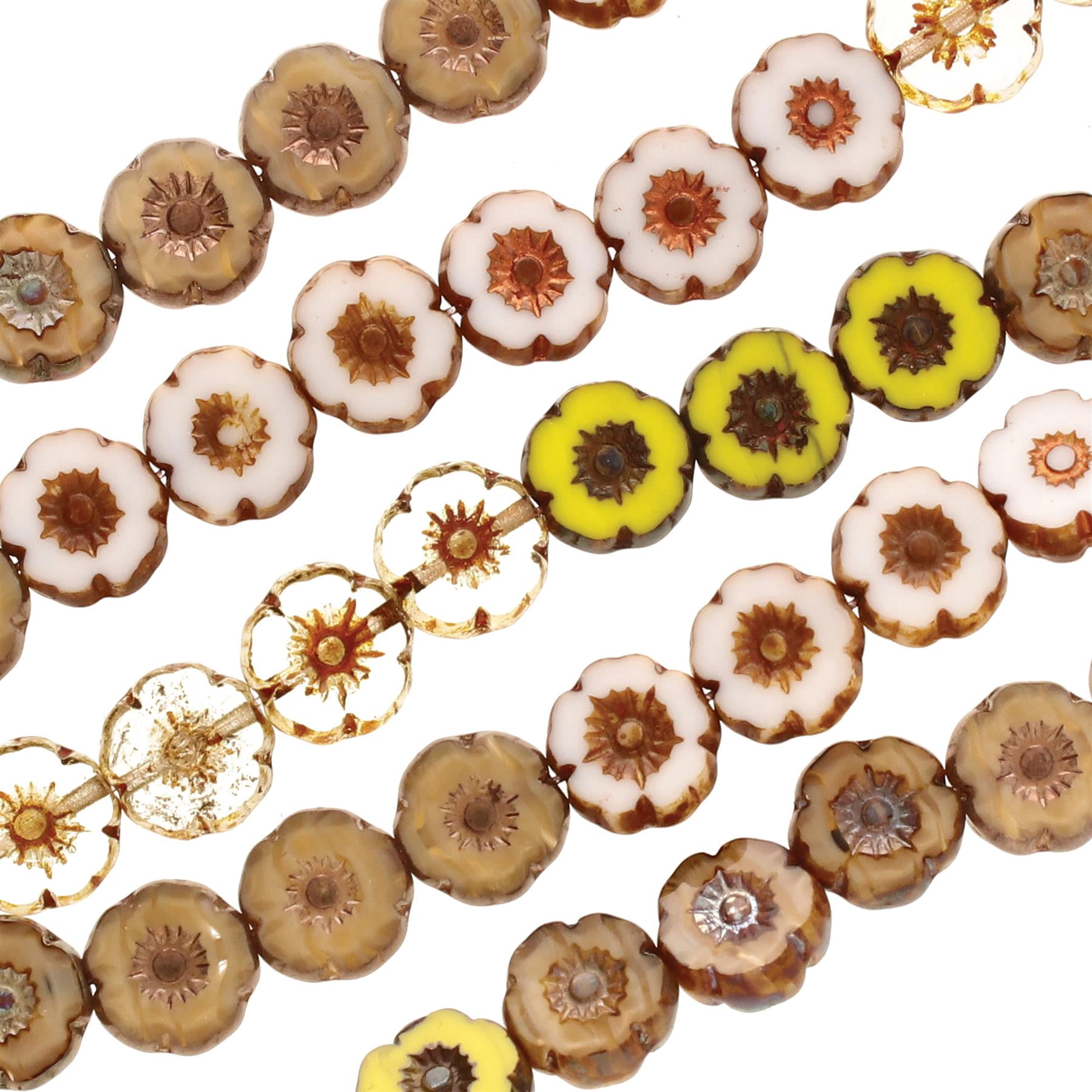 The Beadsmith Czech Glass Strands – Pressed & Table Cut Beads – 6 x 7-Inch Strands, 22 Beads Per Strand – Hibiscus Fall Mix – for Jewelry Making, Decorations & DIY Crafts