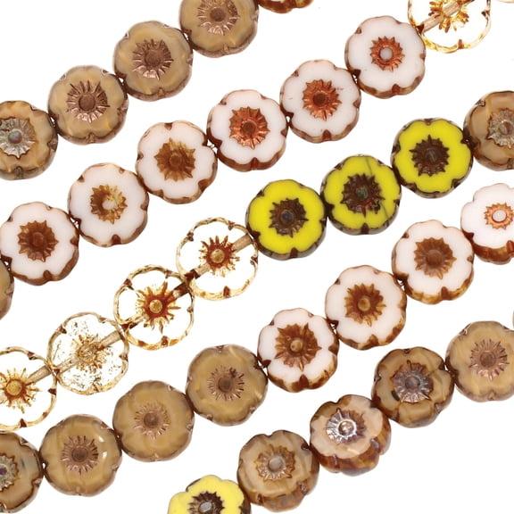 The Beadsmith Czech Glass Strands – Pressed & Table Cut Beads – 6 x 7-Inch Strands, 22 Beads Per Strand – Hibiscus Fall Mix – for Jewelry Making, Decorations & DIY Crafts