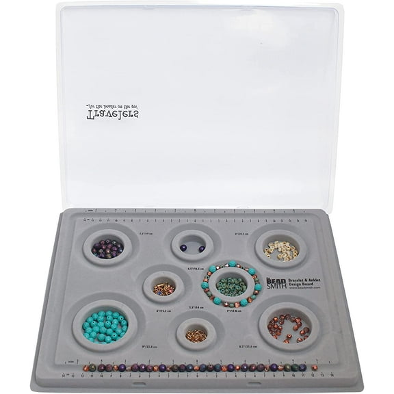 The Beadsmith Elements Bracelet & Anklet Design Bead Board –13.75 x 10.75 x 1 Inches – Removable Transparent Cover – Flocked Surface, Multiple Channels & Printed Ruler – for Jewelry Making