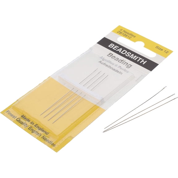 The Beadsmith English Beading Needles, Size 12, 4 Needles per Card, Made in England, Use for Loom Weaving Beadwork, Off-Loom Stitching and Jewelry Making with Seed Beads