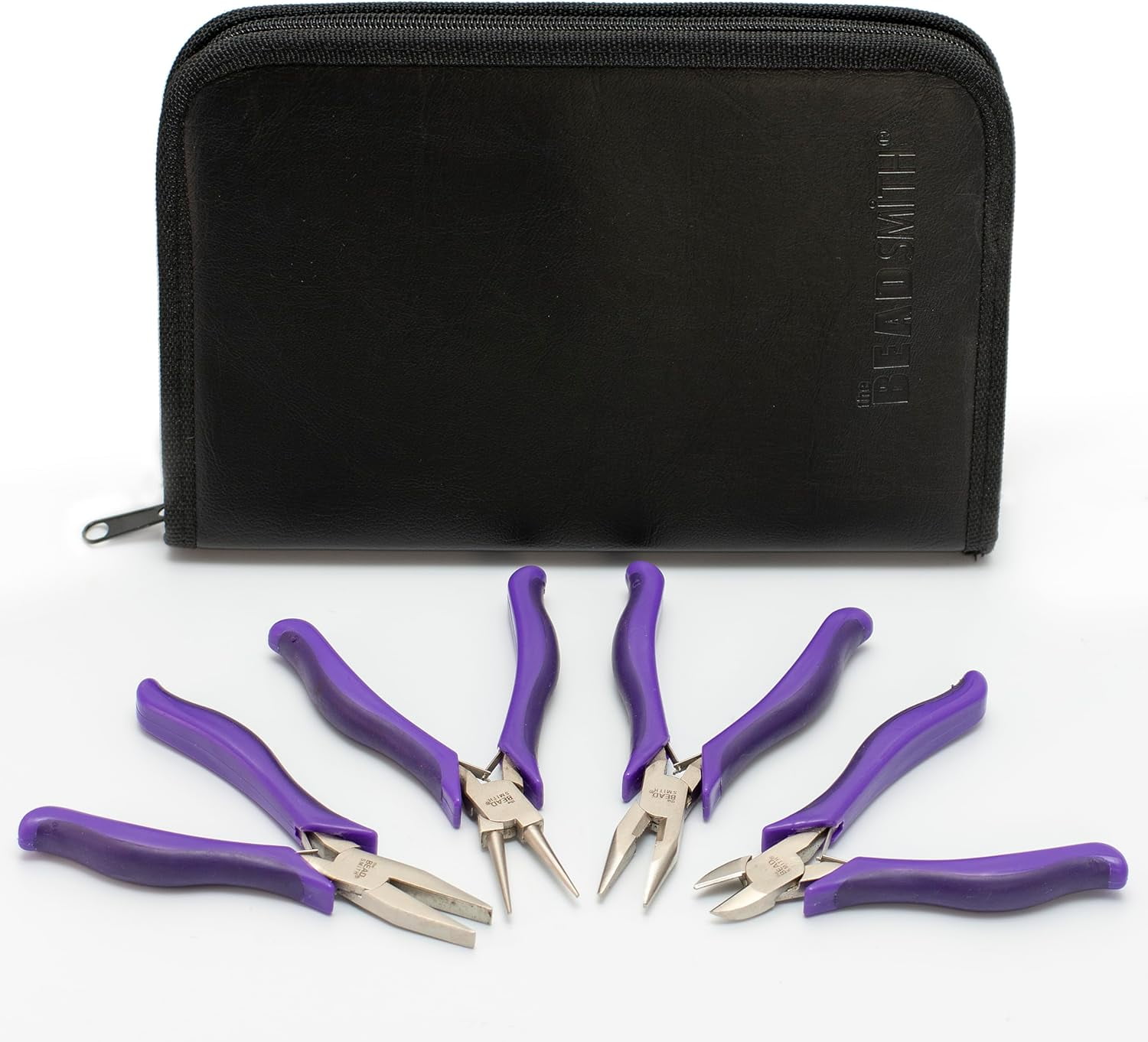 The Beadsmith La Femme 4-Piece Jewelry Plier Set – 4.5" Tools for Smaller Hands, Includes Chain Nose, Round Nose, Flat Nose & Cutter with Zippered Case