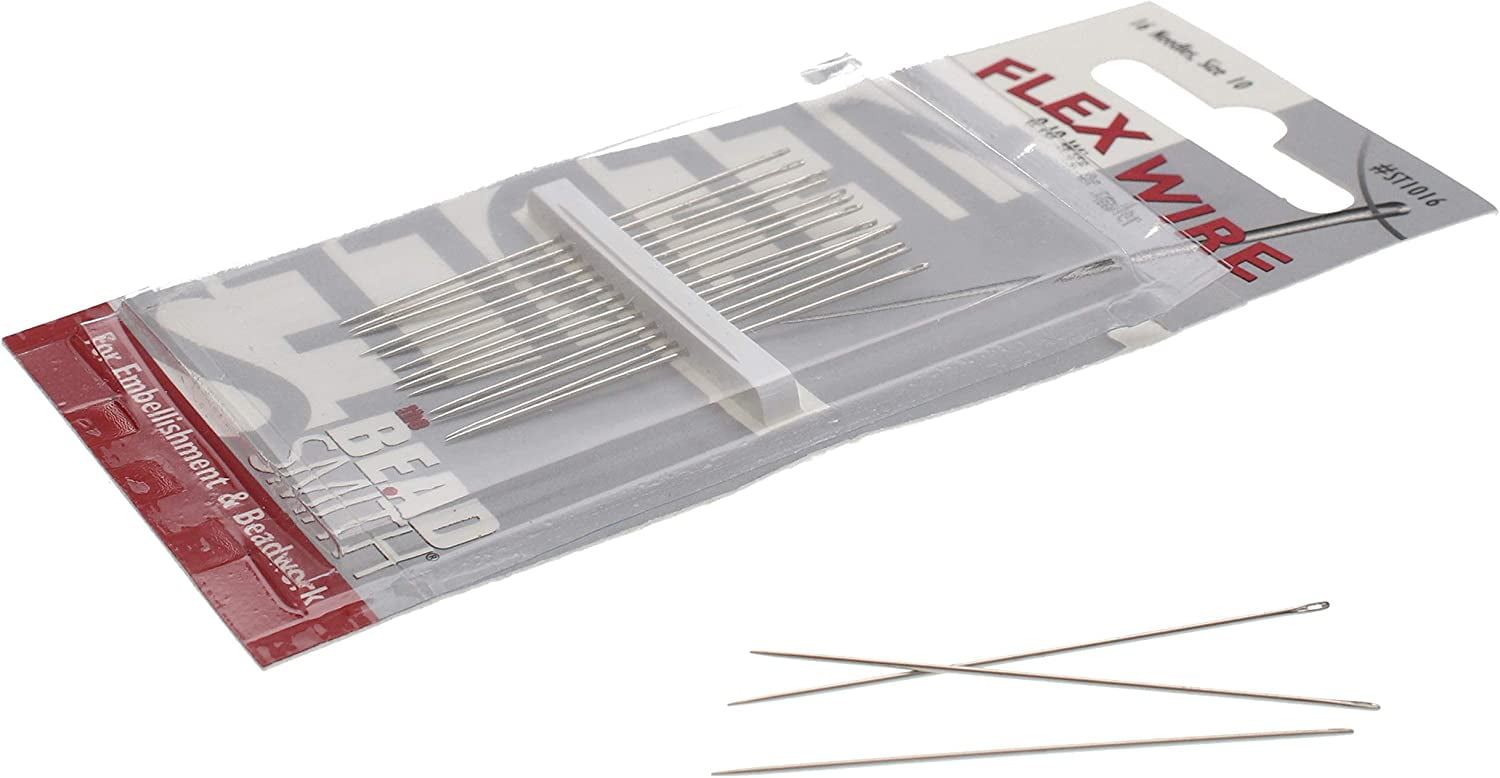 The Beadsmith Flex Wire Needles, Pack of 16, European Quality, Use with 0.010 Diameter Flex Wire or Smaller and for Loom Weaving Beadwork, Off-Loom Stitching and Jewelry Making with Seed Beads