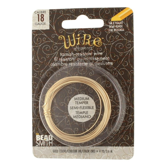 The Beadsmith Half-Round Craft Wire - Wire Elements - Medium Temper - 18 Gauge, 4 Yard Coil - Gold Color - Beading Wire Used for Jewelry Making, Wire Wrapping, and Other DIY Arts & Crafts