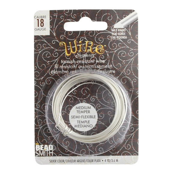 The Beadsmith Half-Round Craft Wire - Wire Elements - Medium Temper - 18 Gauge, 4 Yard Coil - Silver Color - Beading Wire Used for Jewelry Making, Wire Wrapping, and Other DIY Arts & Crafts