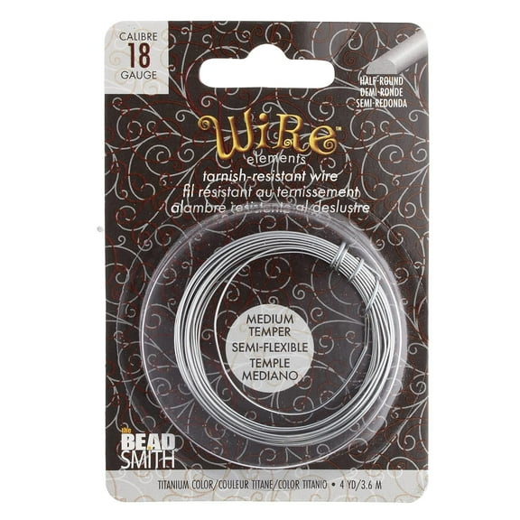 The Beadsmith Half-Round Craft Wire - Wire Elements - Medium Temper - 18 Gauge, 4 Yard Coil - Titanium Color - Beading Wire Used for Jewelry Making, Wire Wrapping, and Other DIY Arts & Crafts