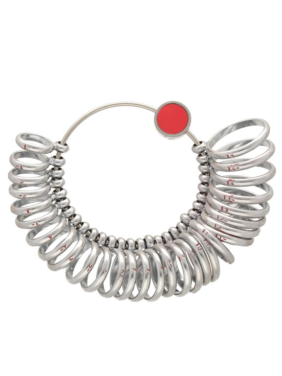 Half-Round Finger Gauge U.S. Sizes: 1-15, Full and Half Sizes 29 Steel Rings with Marked Measurements Tool for Measuring Fingers and Determining Ring Sizes