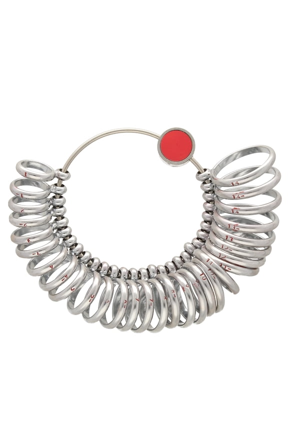 Half-Round Finger Gauge U.S. Sizes: 1-15, Full and Half Sizes 29 Steel Rings with Marked Measurements Tool for Measuring Fingers and Determining Ring Sizes