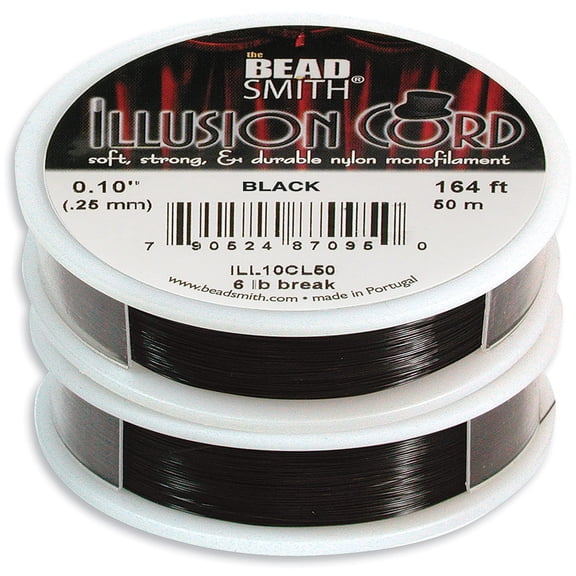 The Beadsmith Illusion Cord Durable Nylon Monofilament Black Color, 0.254mm Diameter, 50-Meter Spool Jewelry Making Cord for Creating Necklaces, Bracelets and DIY Crafts