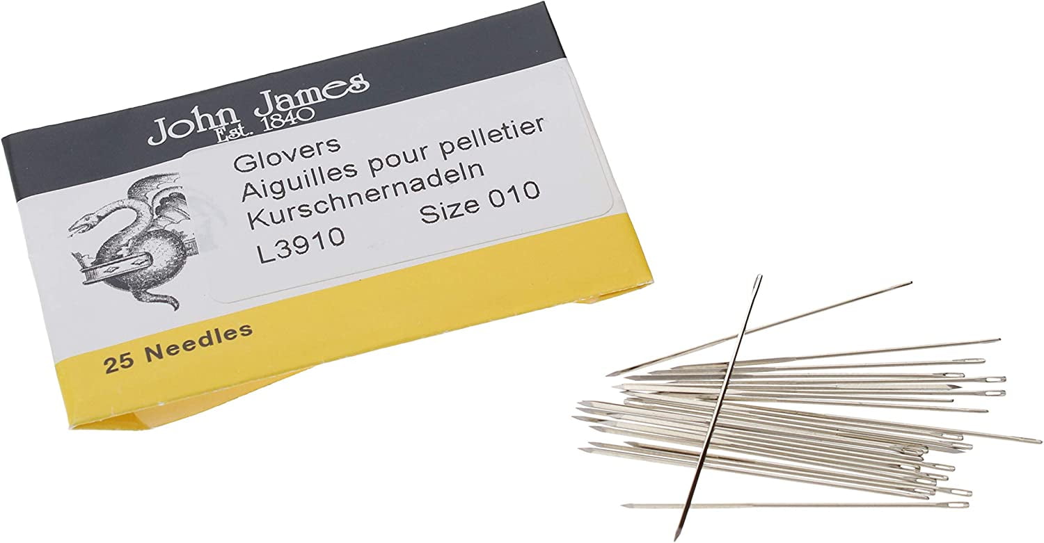 The Beadsmith John James Glovers Needles, Size #10, 32.5mm in Length and 0.53mm in Diameter, Pack of 25, Triangular Point, Ideal to Pass Through Tougher Materials