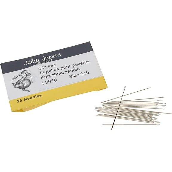 The Beadsmith John James Glovers Needles, Size #10, 32.5mm in Length and 0.53mm in Diameter, Pack of 25, Triangular Point, Ideal to Pass Through Tougher Materials