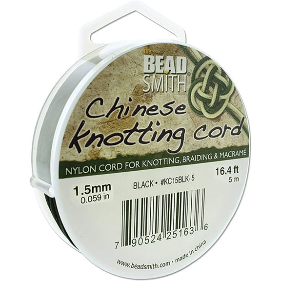 The Beadsmith Knot-it Nylon Cord - Chinese Knotting Cord, Black Color, 1.5 mm Diameter, 5-Meter Spool