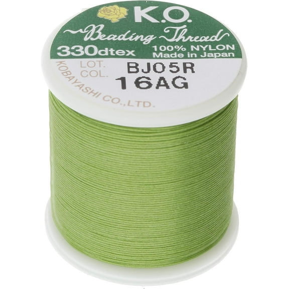 The Beadsmith KO Nylon Beading Thread, Apple Green Color, Japanese Pre-Waxed 100% Nylon, 330TEX, Tangle Resistant Knotting Cords, 55 yds Spool, Use for Seed Bead Projects, Loom Work & Bead Weaving
