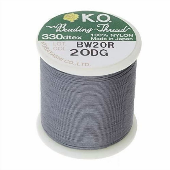 The Beadsmith KO Nylon Beading Thread, Dark Grey Color, Japanese Pre-Waxed 100% Nylon, 330TEX, Tangle Resistant Knotting Cords, 50m /55 yds Spool, Use for Seed Bead Projects, Loom Work & Bead Weaving
