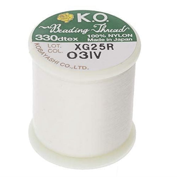 The Beadsmith KO Nylon Beading Thread, Ivory Color, Japanese Pre-Waxed 100% Nylon, 330TEX, Tangle Resistant Knotting Cords, 50m /55 yds Spool, Use for Seed Bead Projects, Loom Work & Bead Weaving