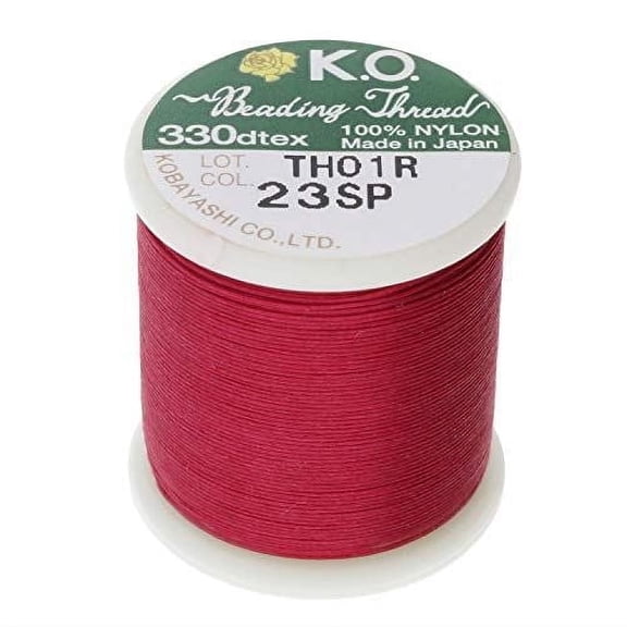 KO Nylon Beading Thread, Scarlet Pink Color, Japanese Pre-Waxed 100% Nylon, 330TEX, Tangle Resistant Knotting Cords, 50m /55 yds Spool, Use for Seed Bead Projects, Loom Work & Bead Weaving