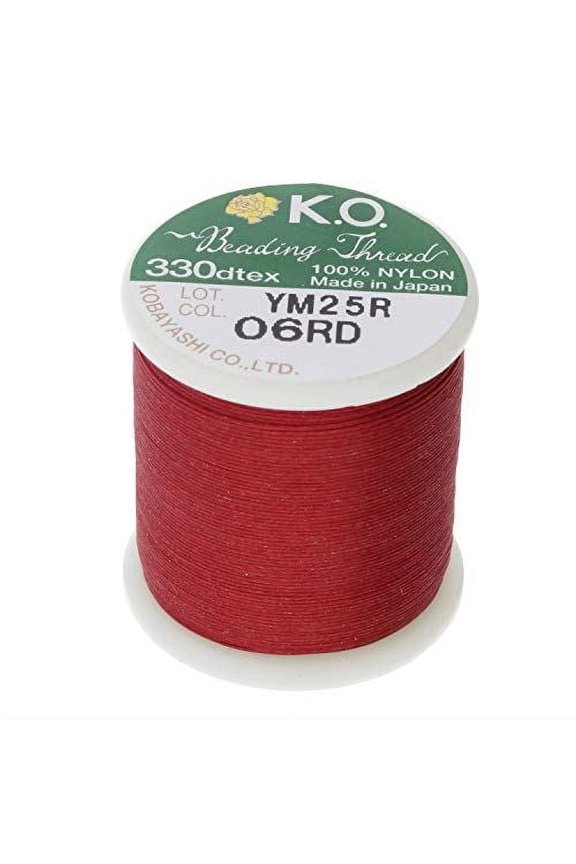 KO Nylon Beading Thread, Rich Red Color, Japanese Pre-Waxed 100% Nylon, 330TEX, Tangle Resistant Knotting Cords, 50m /55 yds Spool, Use for Seed Bead Projects, Loom Work & Bead Weaving